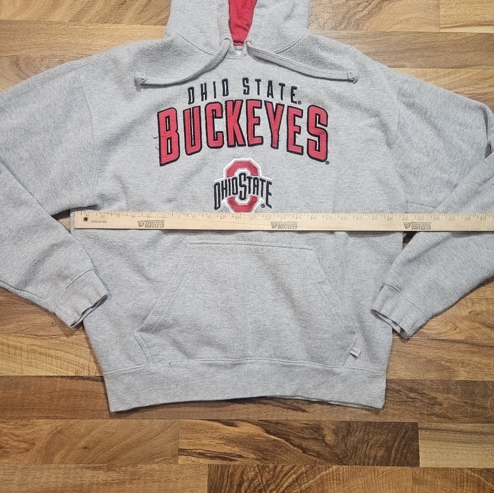Ohio State Buckeyes Hoodie XL Gray Embroidered Spellout Red Hood Lining - Picture 4 of 7